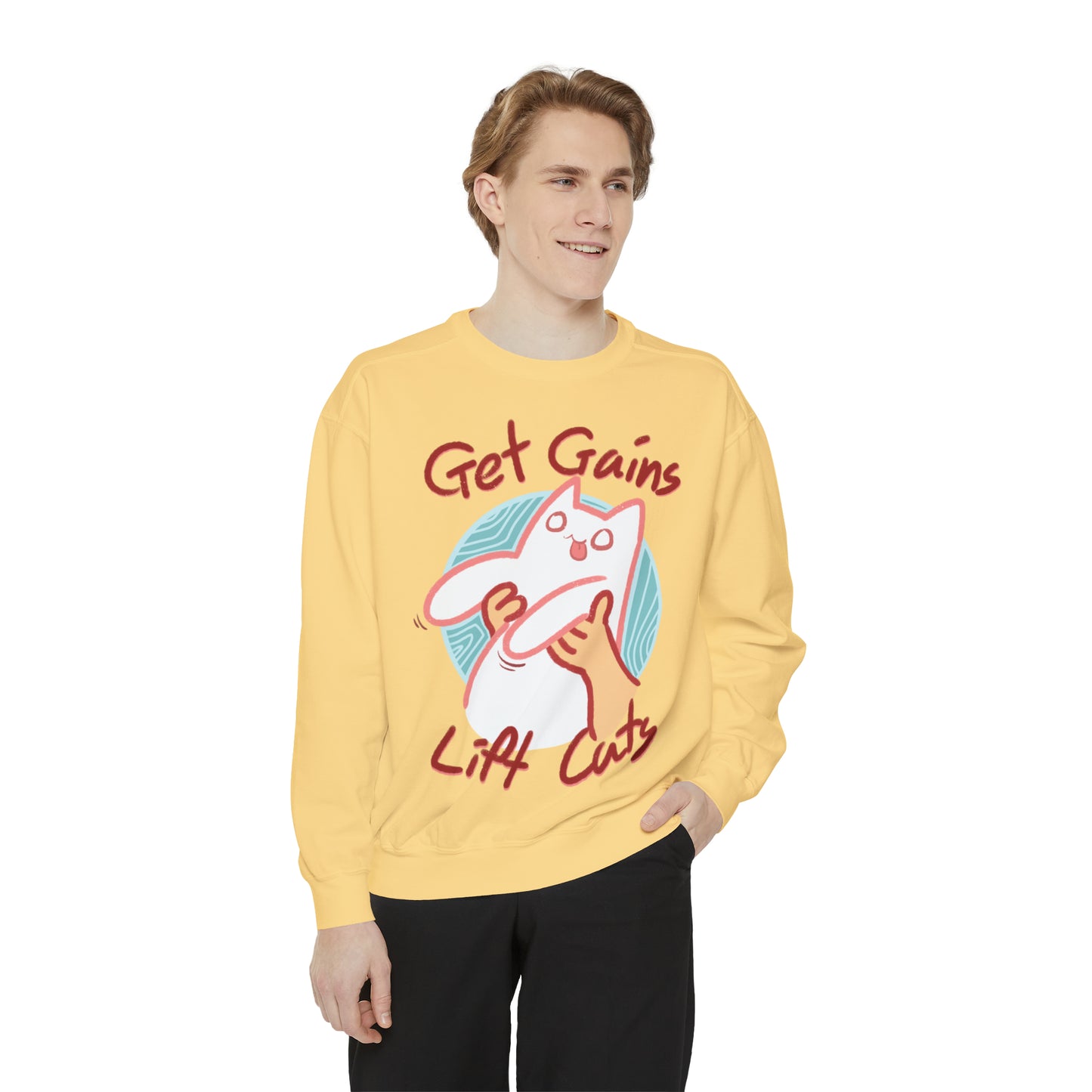 Get Gains, Lift Cats - Unisex Garment-Dyed Sweatshirt