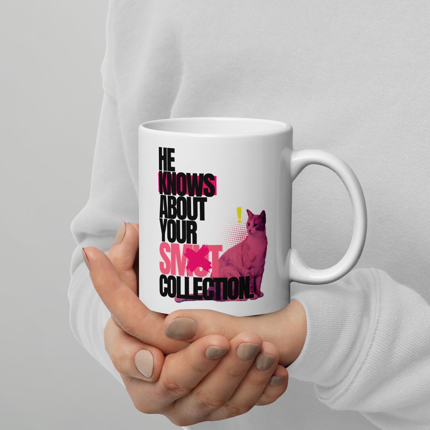 He Knows - White glossy mug