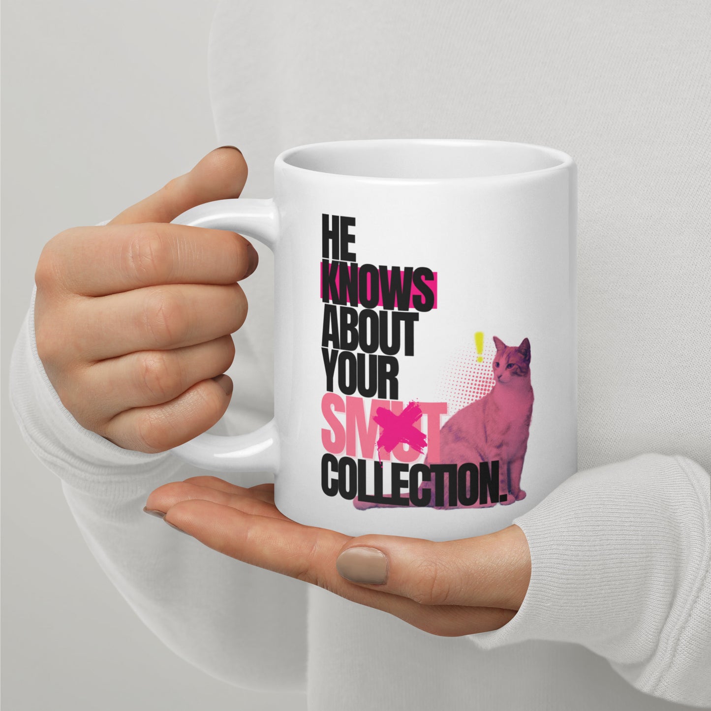 He Knows - White glossy mug